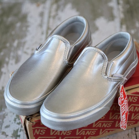 vans Shoes - NEW Vans Classic Slip on Silver Metallic Shoes 5